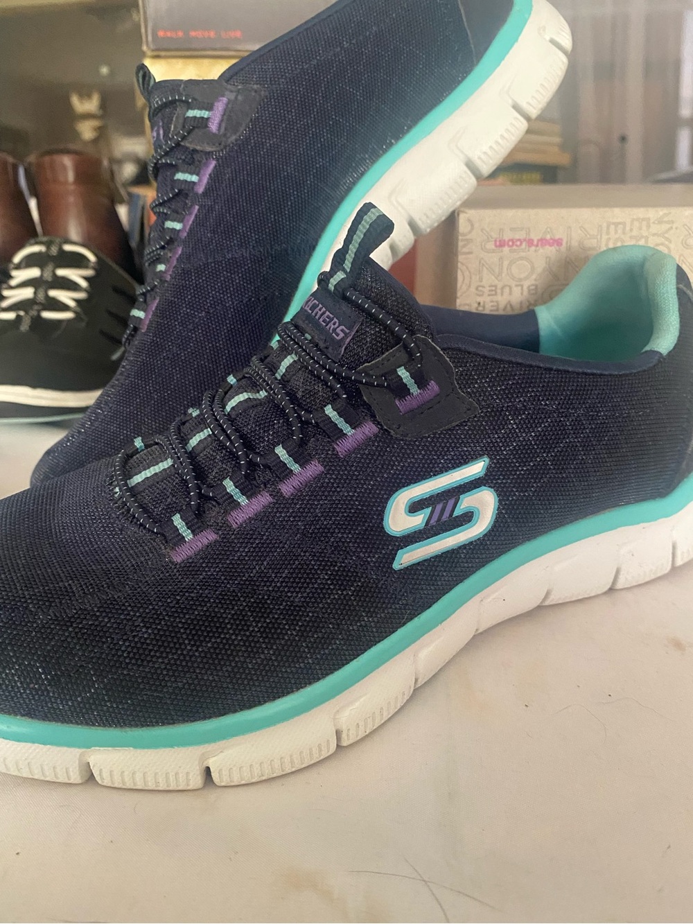 Skechers Empire Rock Around Slip On Sneakers Navy Teal Women's 8